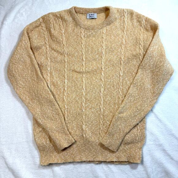 VTG Robert Bruce L Wool Cable Knit Sweater Beige Grandpa Cozy Academia Y2K Fall; - Picture 1 of 7